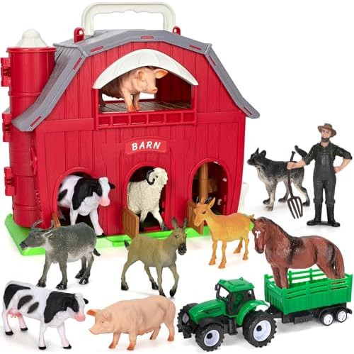 Farm Animals Toys for 1 2 3 4 5 Year old Toddlers Girls Boys, Big Red Barn Farm with Figures Anim... | Amazon (US)