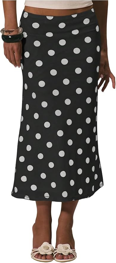 MakeMeChic Women's Polka Dots Midi Skirt Summer Mesh Flowy Long Skirts | Amazon (US)