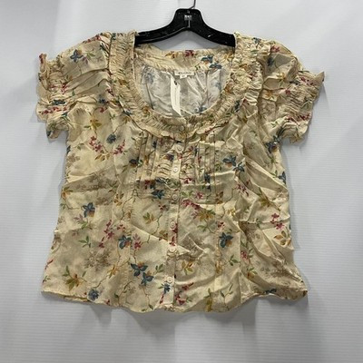 PILCRO By Anthropologie Sheer Ruffle Puff-Sleeve Blouse Women's Size S | eBay US