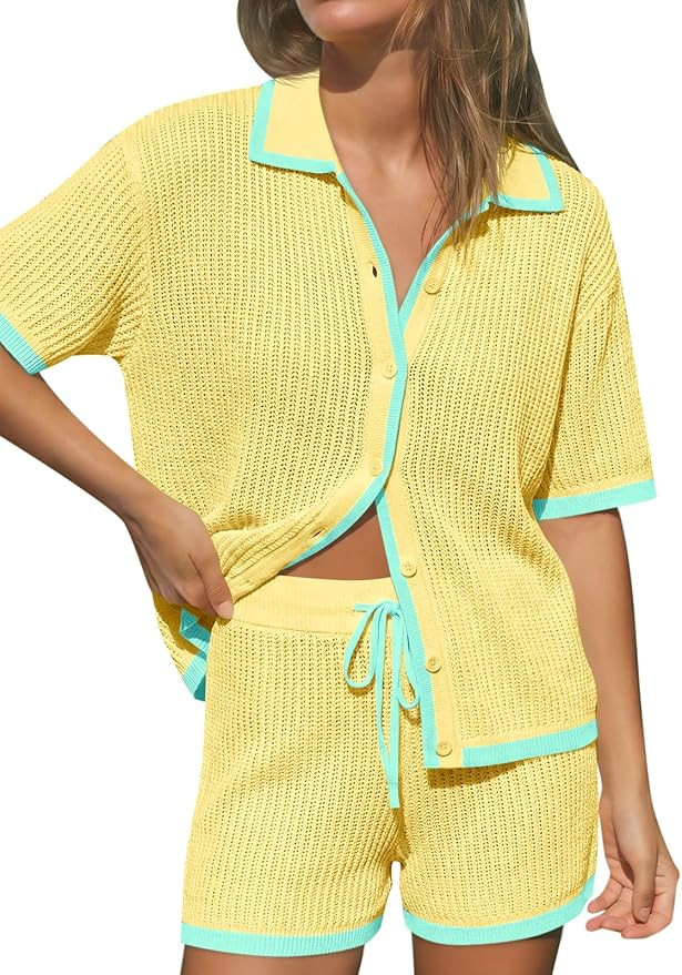 Cicy Bell Womens 2 Piece Short Sets Summer Short Sleeve Collared Tops Beach Vacation Cover Up Cro... | Amazon (US)