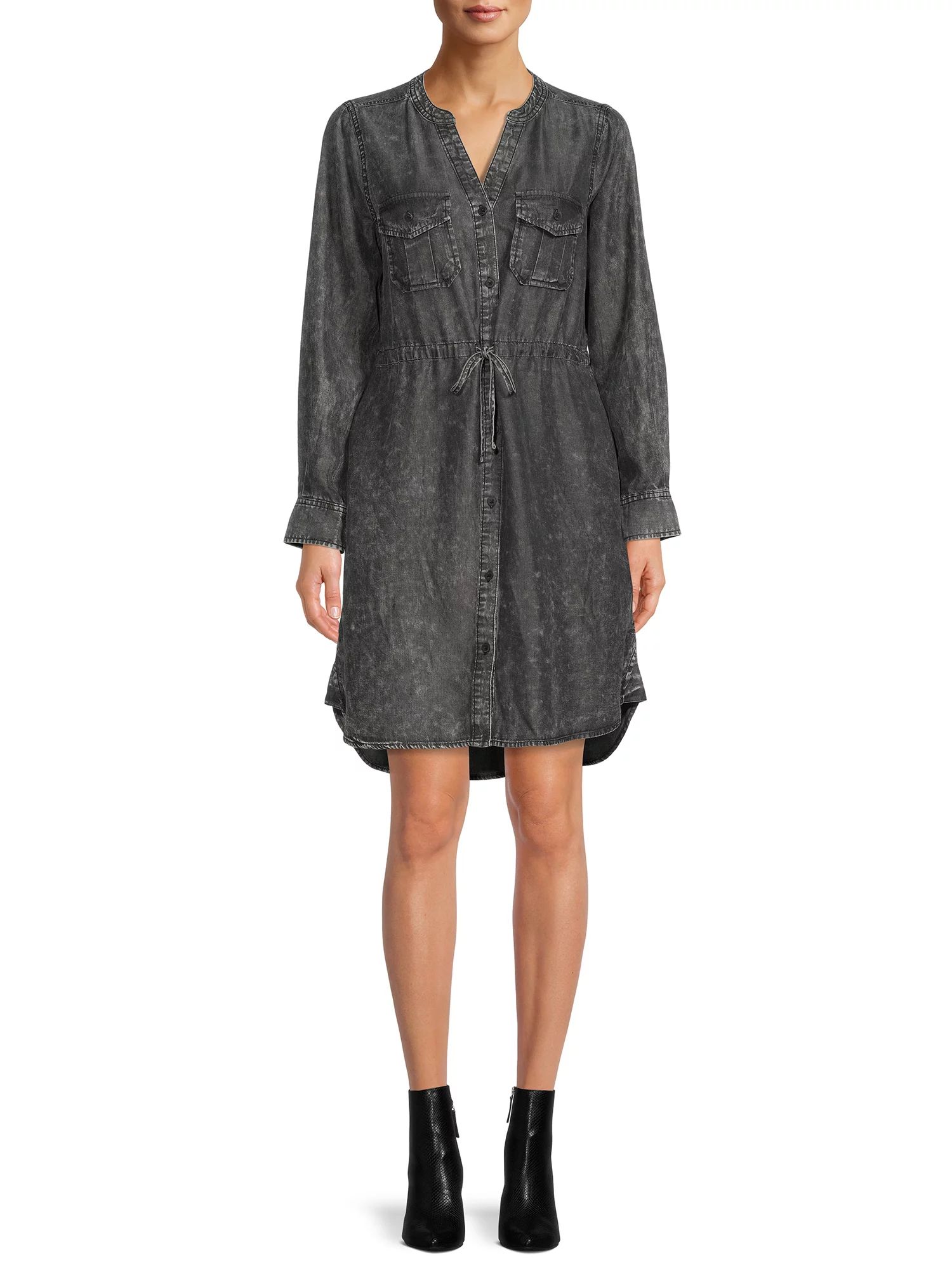 Time & Tru Women's Long Sleeve Utility Shirt Dress | Walmart (US)