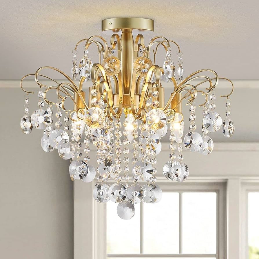 WUZUPS Crystal Chandelier Flushmount Ceiling Light Modern Lighting Fixture for Bedroom Hallway Ba... | Amazon (US)