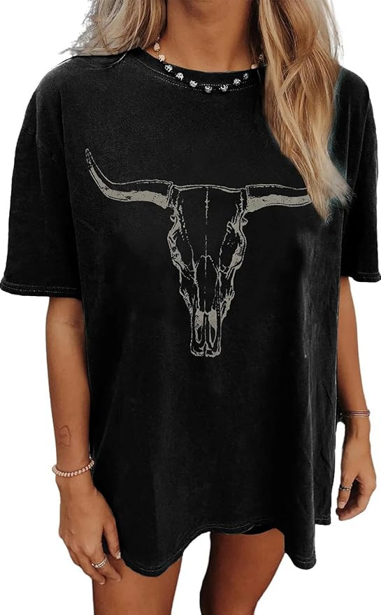 Womens Oversized Tshirt Flower Graphic Tees Nashville Music Short Sleeve Shirts Summer Casual Loo... | Amazon (US)