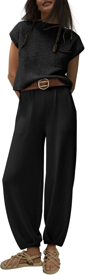 LILLUSORY 2 Piece Outfits For Women Trendy Lounge Sets Cozy Knit Sweater Short Sleeve Fashion Lou... | Amazon (US)