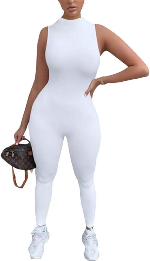 LuFeng Women's Sexy Sleeveless Zipper Bodycon Party Club Long Rompers Jumpsuit | Amazon (US)