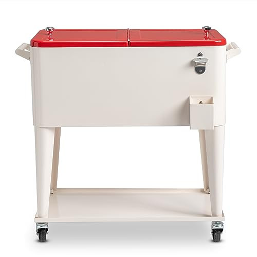 Outvita 80 Quart Rolling Ice Chest, Portable Bar Drink Cooler with Catch Basin, Bottom Storage Tr... | Amazon (US)
