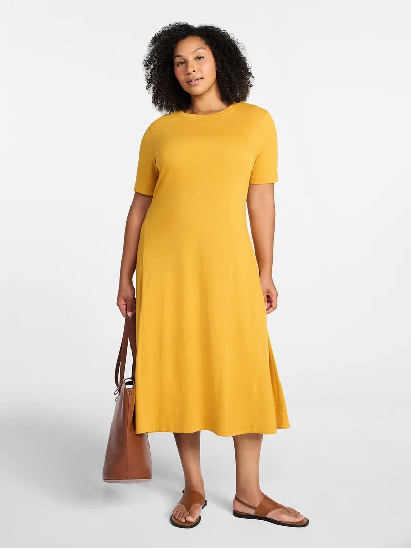 Time and Tru Women's Seamed Cotton Midi Dress, Sizes XS-XXXL | Walmart (US)