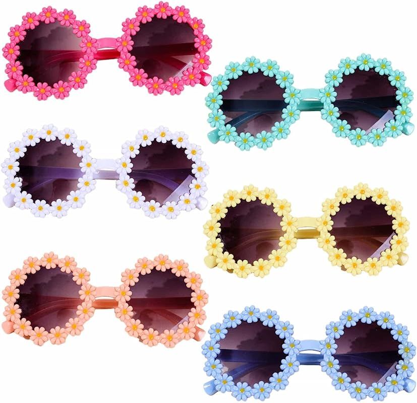 6 Pieces Kids Flower Sunglasses Round Cute Toddler Sunglasses Colorful Girls Flower Glasses for O... | Amazon (US)