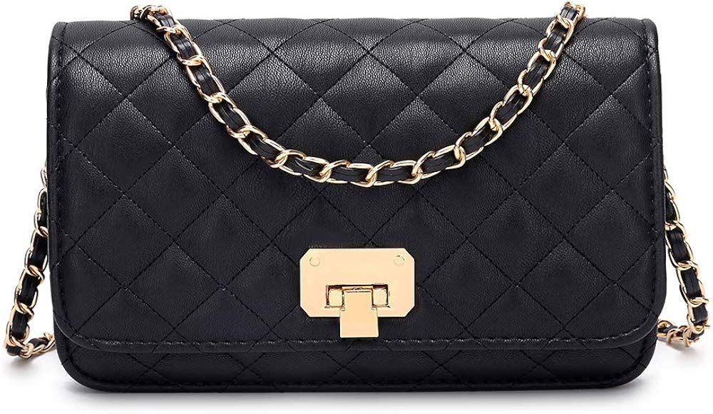 Women Black Quilted Purse Crossbody Designer Shoulder Bag with Chain Strap | Amazon (US)