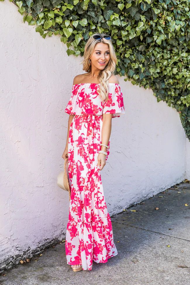 Sweet Southern Kiss Ivory/Pink Floral Maxi Dress | Pink Lily