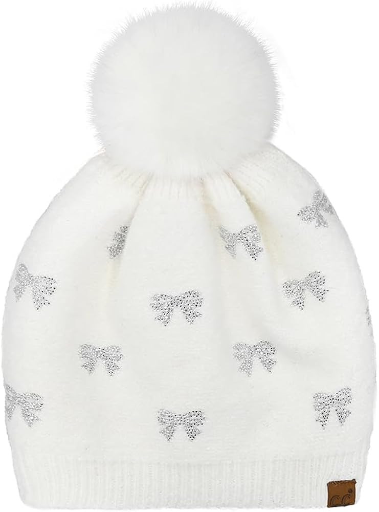 ScarvesMe Soft Warm All Over Rhinestone Mini Bow Pom Beanie Winter Hat | Amazon (US)