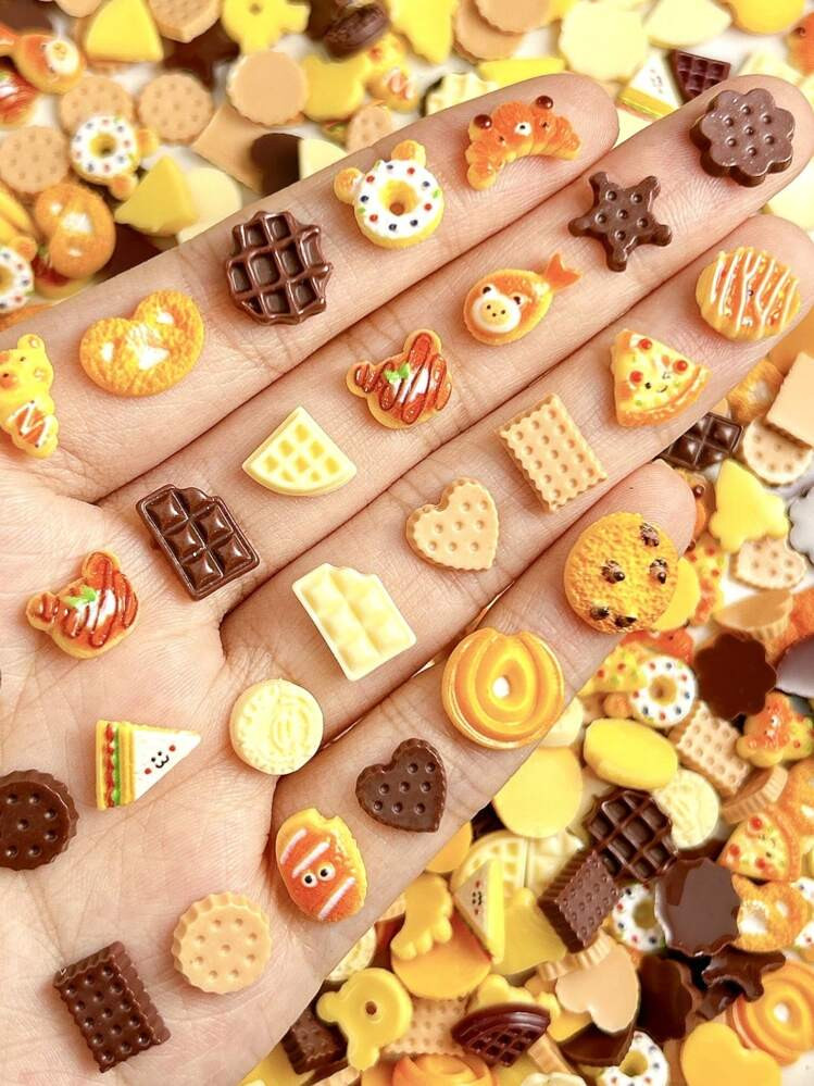 30pcs Random Mix Cartoon Resin Simulated Chocolate, Cookie, Sandwich, Croissant Cute Fake Food De... | SHEIN