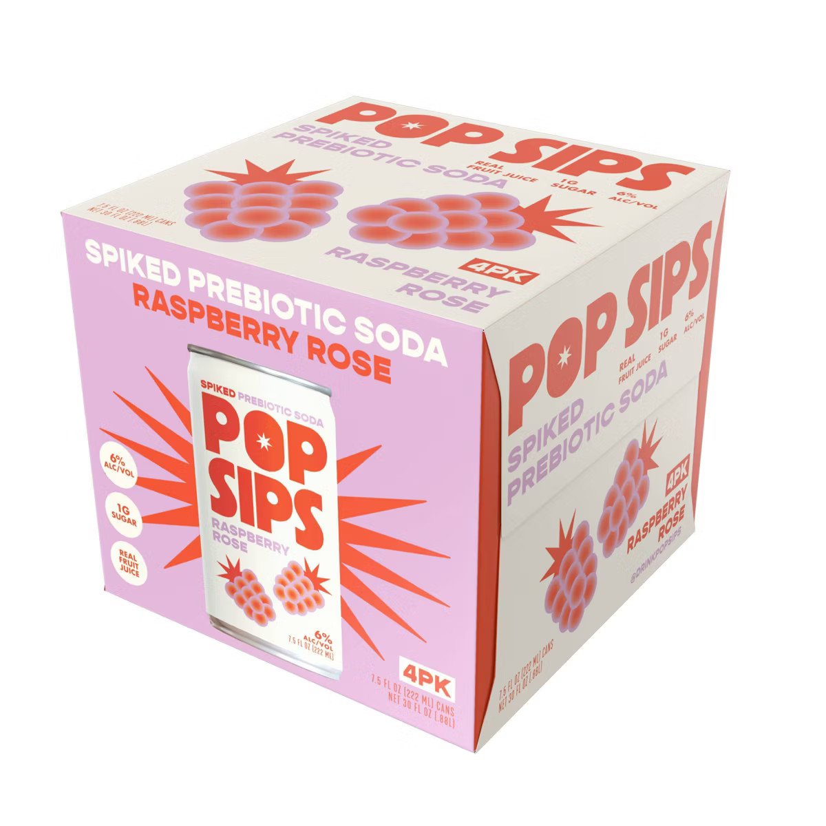 Pop Sips Raspberry Rose Hard Soda - 4pk/7.5 fl oz Cans | Target