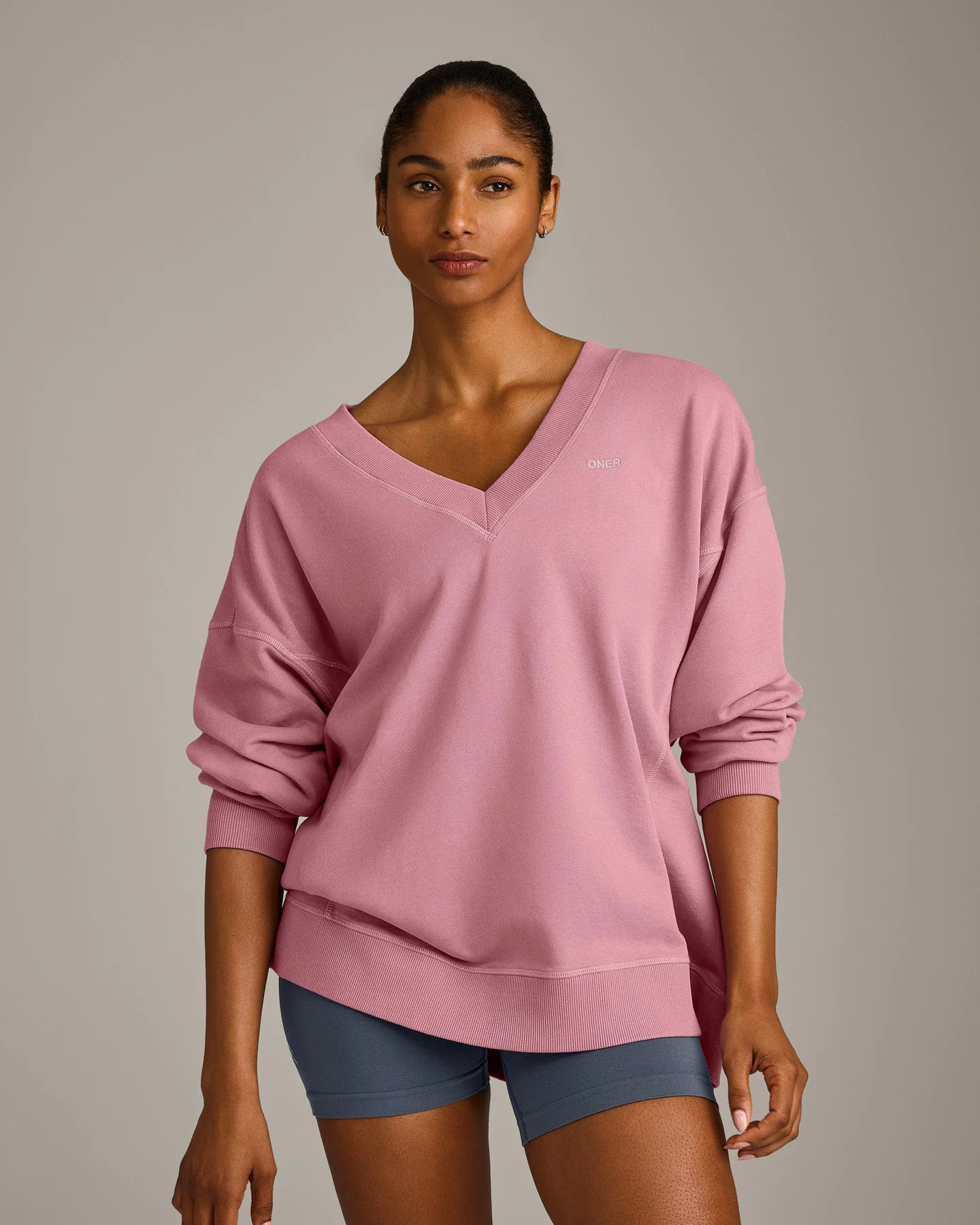 Cotton Vintage Lounge V Neck Sweatshirt | Orchid Haze | Oner Active (UK / US)