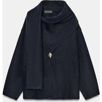 Zara - Short Knit Scarf Coat - Women - Navy Blue - Women | Zara US