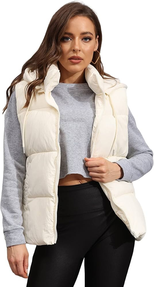 Tanming Black Puffer Vest Women Zip Up Lightweight Sleeveless Winter Outerwear Vests with Hood | Amazon (US)