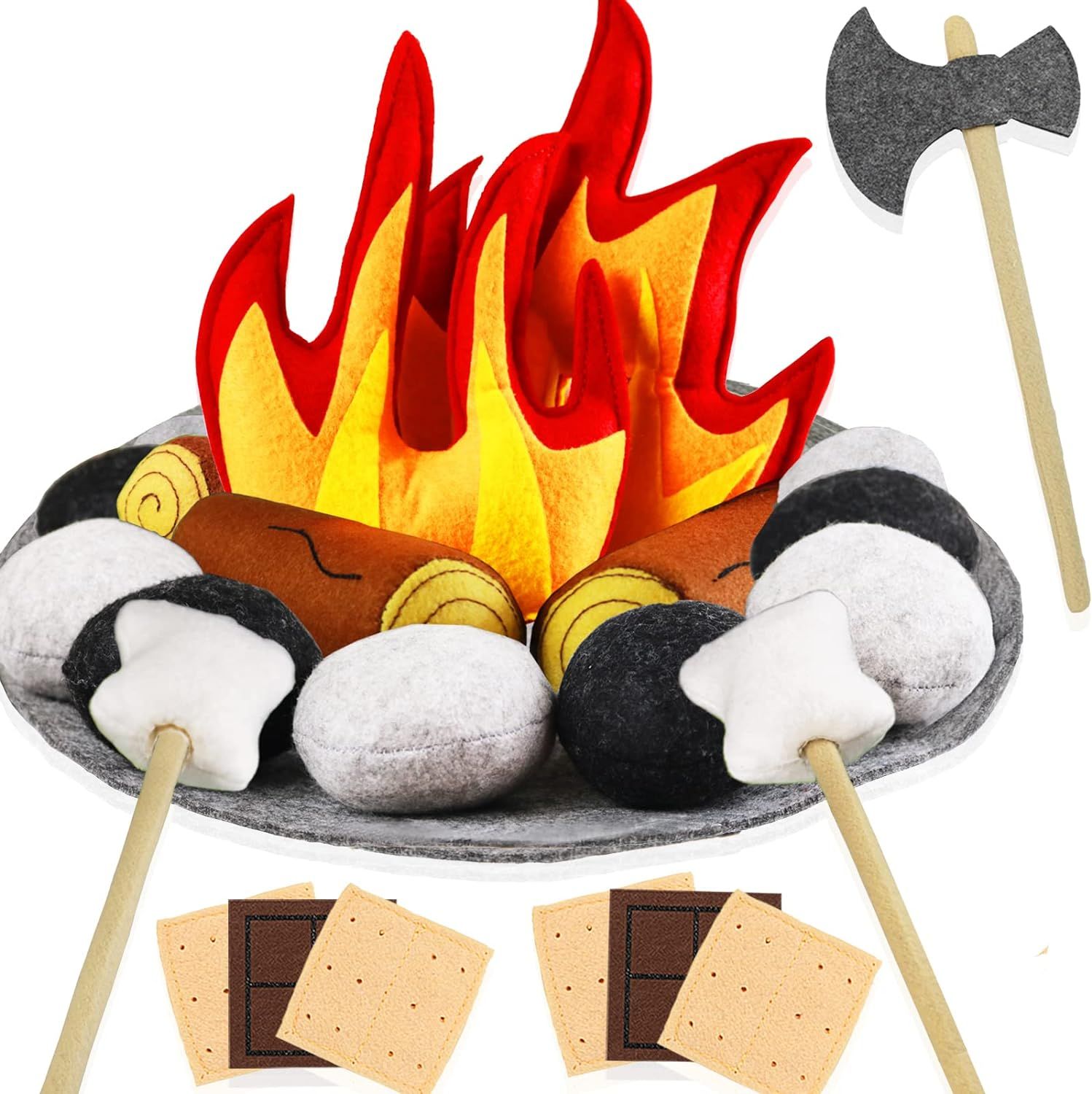 23 PCS Pretend Campfire Toys, Kids Plush Felt Play Campfire Playset Safe Fake Fire Wood Stones To... | Amazon (US)