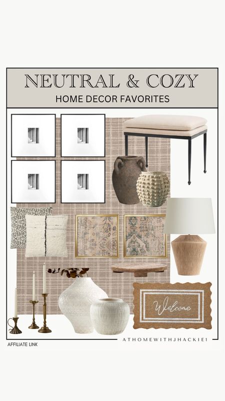 Neutral and cozy home decor, gallery wall, ottoman, styled decor, styling events, neutral lamp, ceramic lamp, neutral rug, modern home decor, neutral home decor, framed wall art. 

#LTKstyletip #LTKhome #LTKfindsunder100