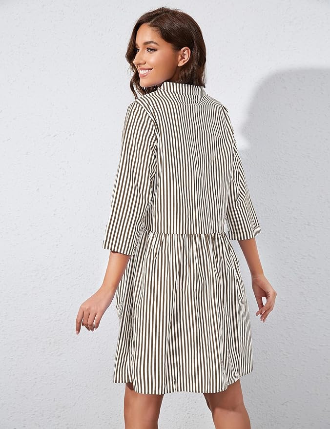 Ythomm Womens Striped Shirt Dresses Casual Button Down Collared Tunic Blouse Mini Dress Loose Fit... | Amazon (US)