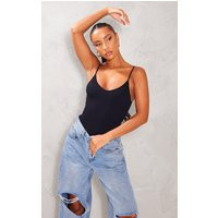 Black Snatched Rib Strappy Bodysuit | PrettyLittleThing US