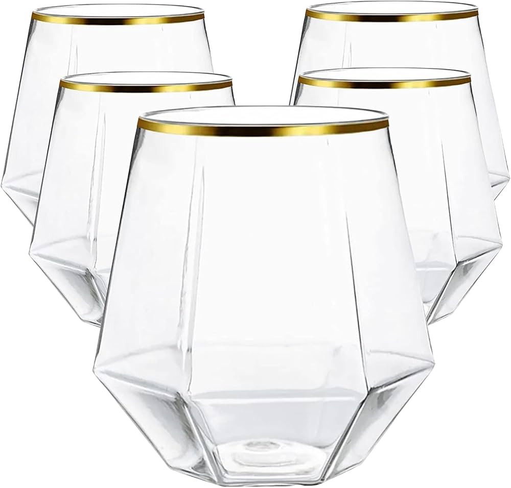 40 count Diamond Unbreakable Stemless Plastic Wine Champagne Whiskey Glasses Elegant Durable Disp... | Amazon (US)