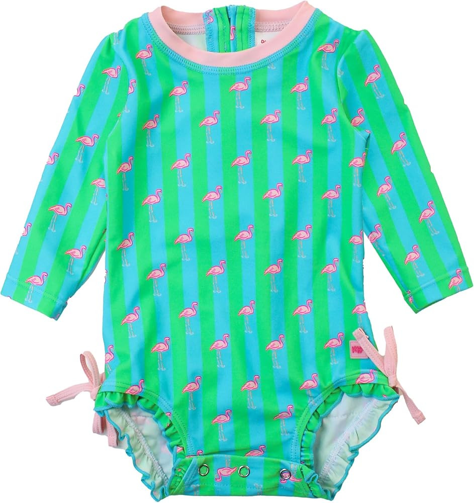RuffleButts Baby Girls UPF 50+ Sun Protection Tropical Print Long Sleeve One Piece Rash Guard Swi... | Amazon (US)