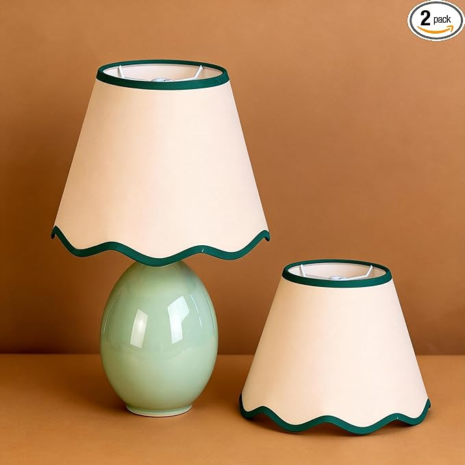 Scalloped Lamp Shades Set of 2, 5" Top x 9" Bottom x 7" Slant Chandelier Shades Green Scallop Lam... | Amazon (US)