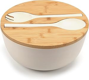 Large Salad Bowl with Lid, Bamboo Fiber Salad Serving Bowl Set with Utensils, 9.8inches Mixing Bo... | Amazon (US)