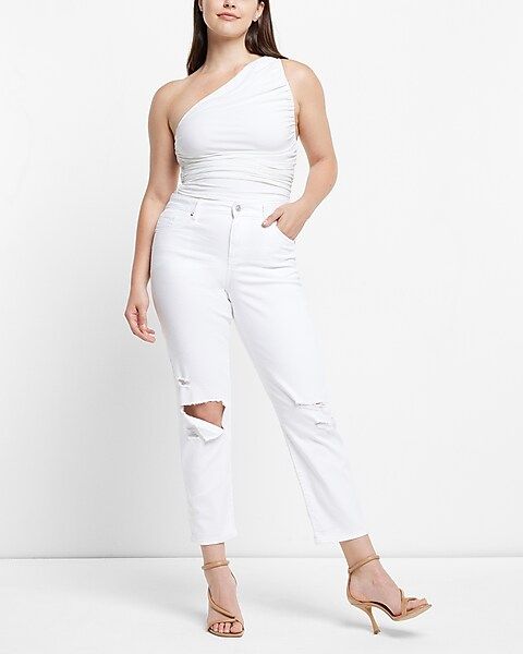 Mid Rise White Ripped Boyfriend Jeans | Express