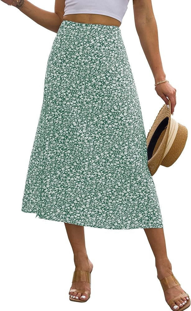 NENONA Womens 2024 Summer High Waisted Flowy Slit Midi Skirts Casual Lightweight Boho Floral Beac... | Amazon (US)