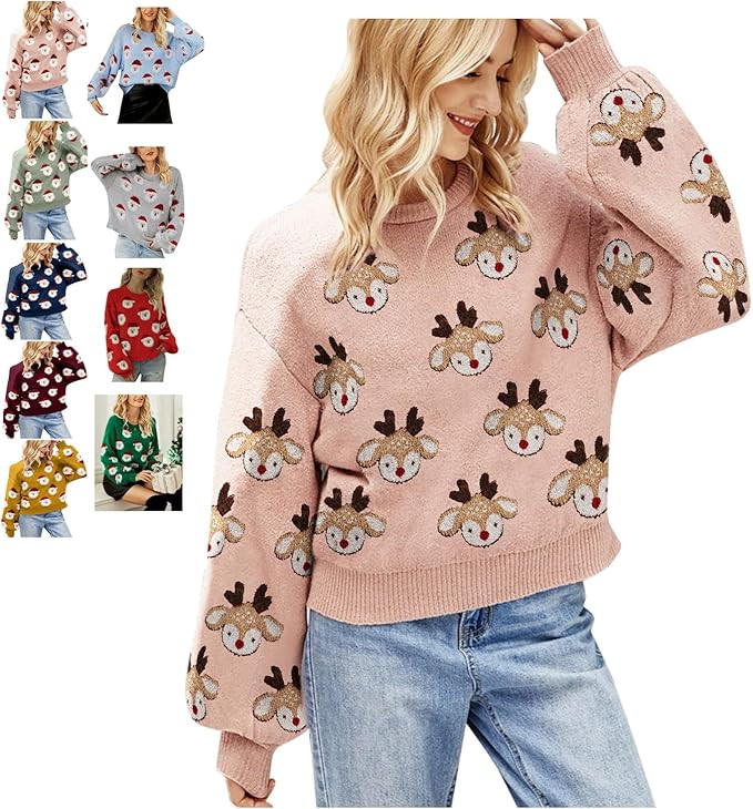 iLH Christmas Sweater for Women Cute Merry Xmas Santa Claus Holiday Cozy Knit Pullover Crewneck S... | Amazon (US)