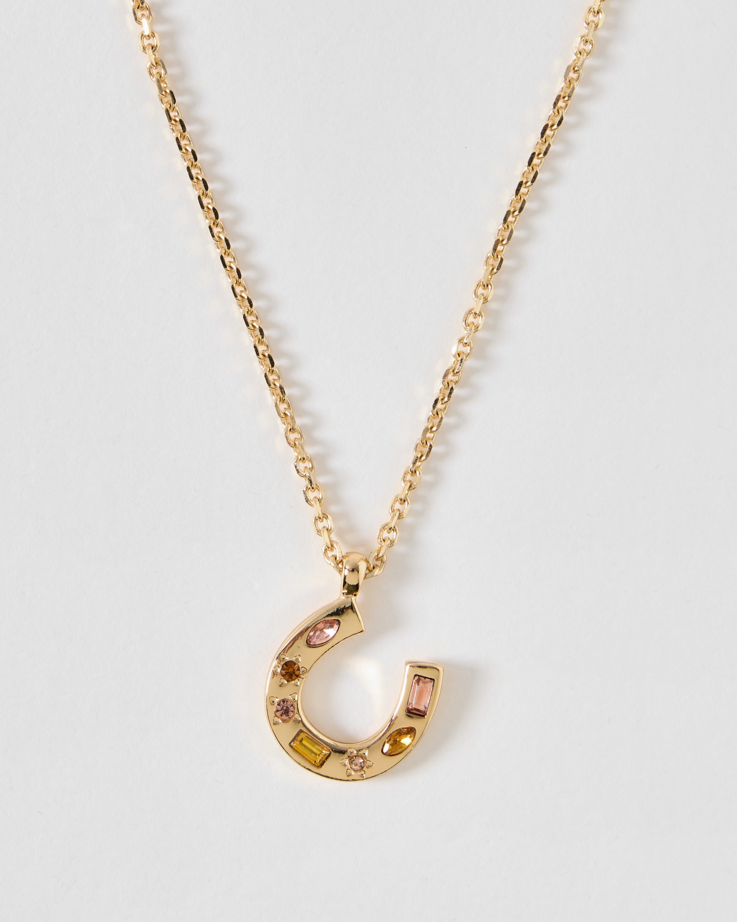 Montana Stone Detail Horse Shoe Pendant Necklace | Oliver Bonas (Global)