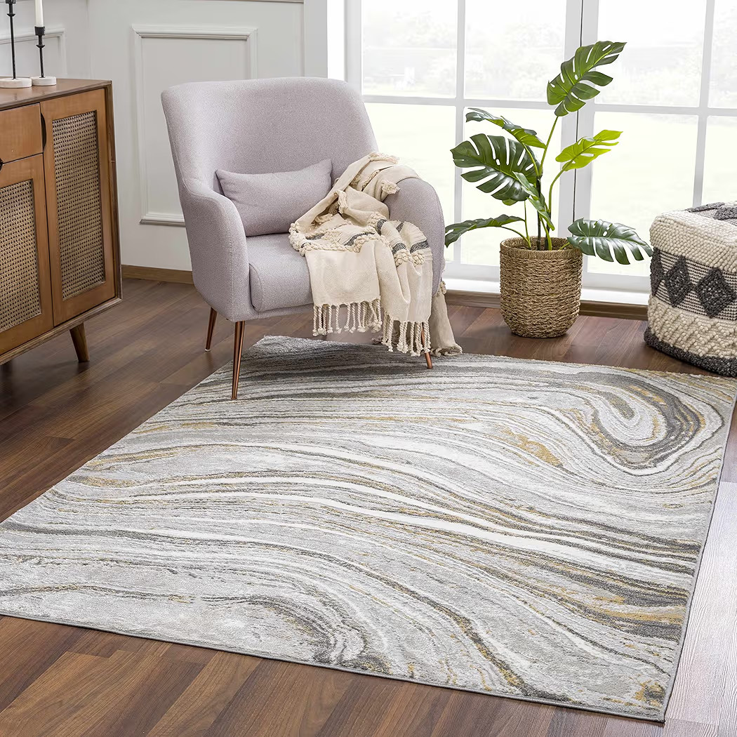 Hauteloom Liverpool Living Room, Bedroom Area Rug - Contemporary - Light Gray,Medium Gray,Off Whi... | Amazon (US)