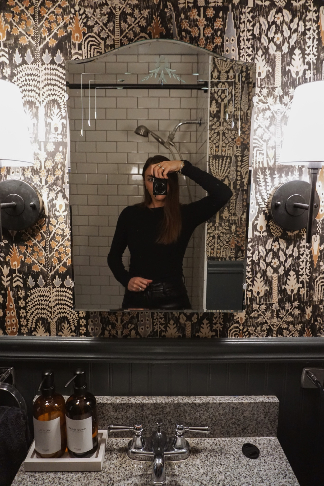 Moody guest bathroom. Peel and stick wallpaper, bathroom sconces, farrow and ball paint 

#LTKstyletip #LTKunder100 #LTKhome