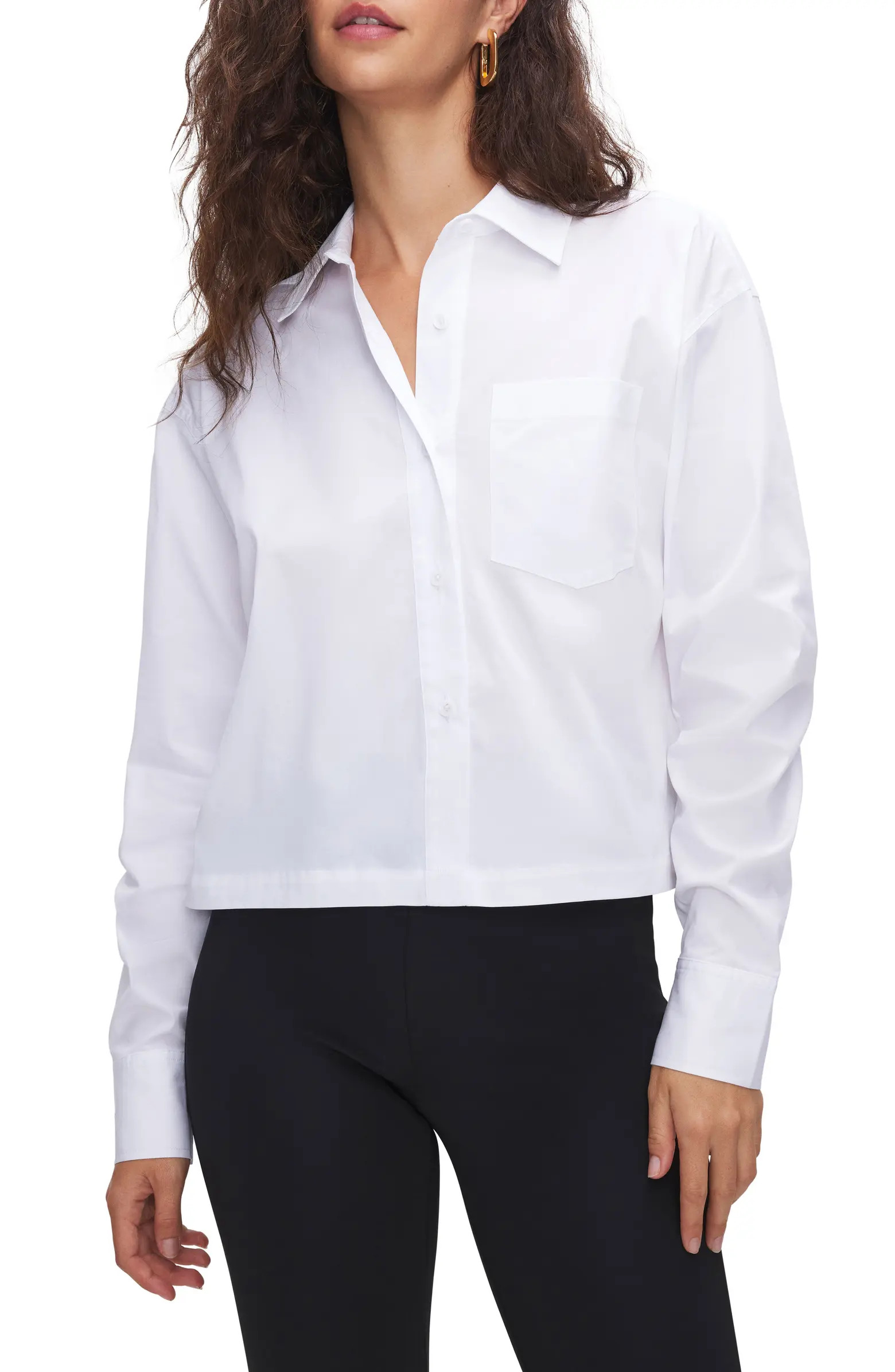 Crop Stretch Poplin Button-Up Shirt | Nordstrom