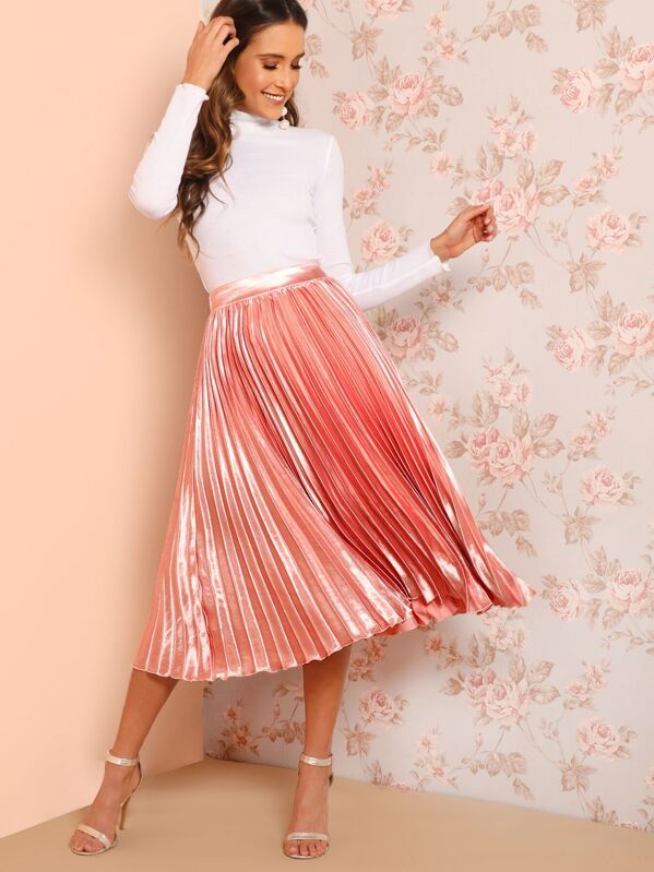 Elastic Waist Solid Pleated Skirt | SHEIN