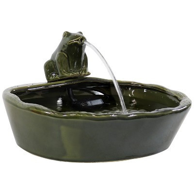 Sunnydaze Outdoor Solar Powered Ceramic Spitting Frog Water Fountain with Submersible Pump - 7" - Green | Target