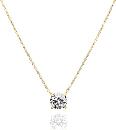 PAVOI 14K Gold Plated Swarovski Crystal Solitaire 1.5 Carat (7.3mm) CZ Dainty Choker Necklace | G... | Amazon (US)