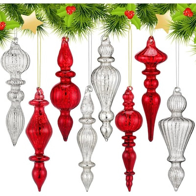 ZHANYIGY 8 Pcs 6 Inch Mercury Glass Finial Christmas Ornaments Hanging Christmas Finials Glass Or... | Lowe's