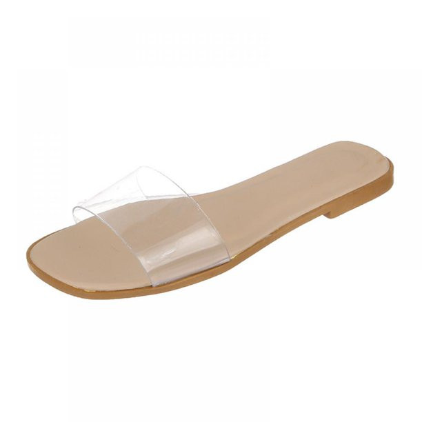 Clear Slide Sandals for Women Flat Casual Beach Shoes Shower Slippers - Walmart.com | Walmart (US)