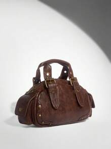 SHEIN BAE Vintage Brown Leather Handbag, Bohemia Style Bag For Women | SHEIN