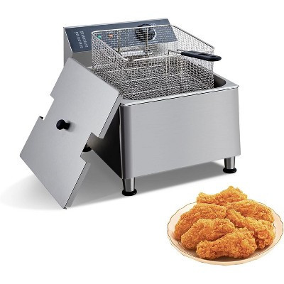 Commercial Deep Fryer 1700W 11L/3.3Gal | 201 Stainless Steel Adjustable Thermostat & Safety Splash Lid | Extra-Large 6LB Basket for Catering | Target