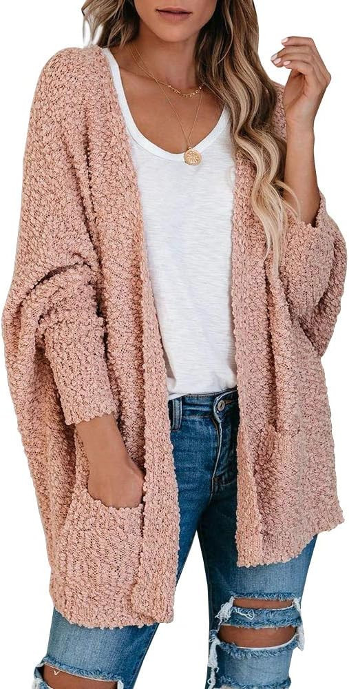 Saodimallsu Women's Chunky Popcorn Cardigan Oversized Open Front Boyfriend Batwing Long Sleeve Fuzzy | Amazon (US)