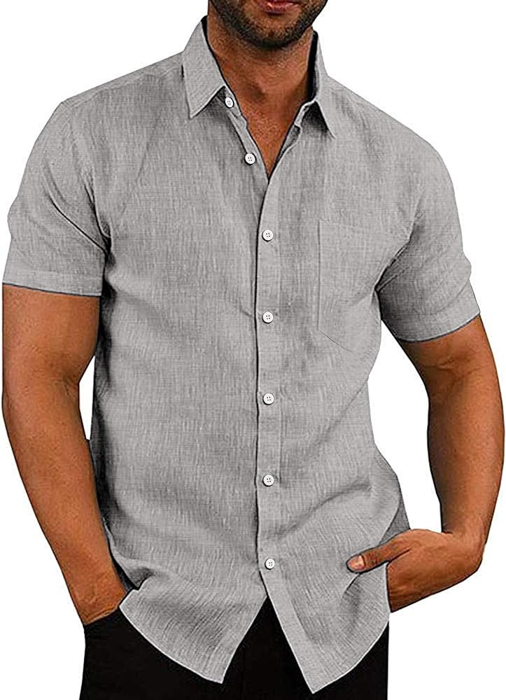 COOFANDY Men's Casual Button Down Shirts Short Sleeve Linen Shirts Summer Beach Dress Shirt | Amazon (US)