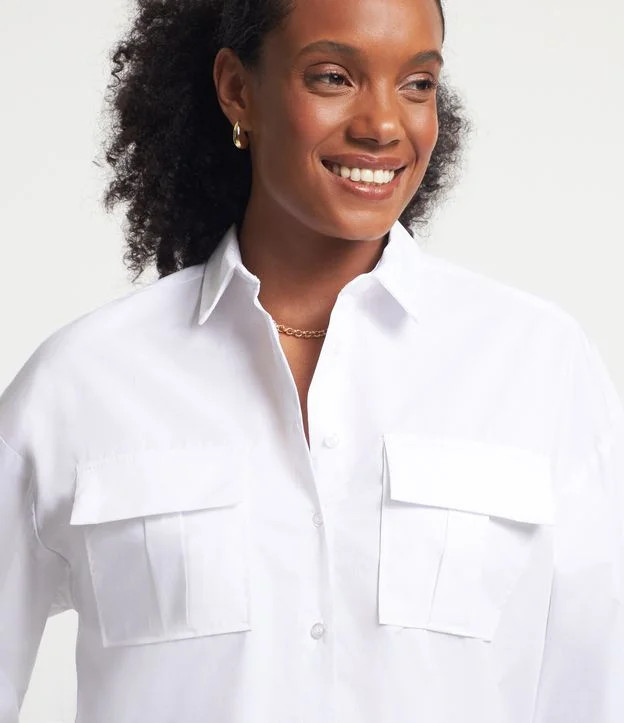 Camisa em Tricoline com Manga 3/4 e Bolsos Lapela Branco Neve - Lojas Renner | Renner (BR)