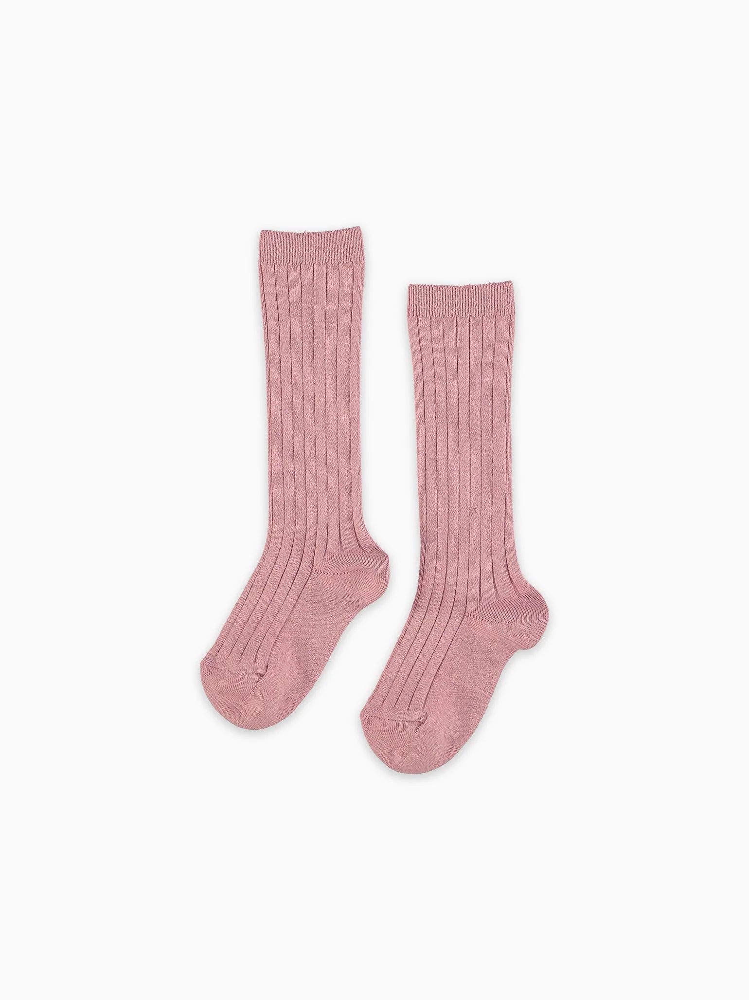 Dusty Pink Ribbed Knee High Socks | La Coqueta (US)