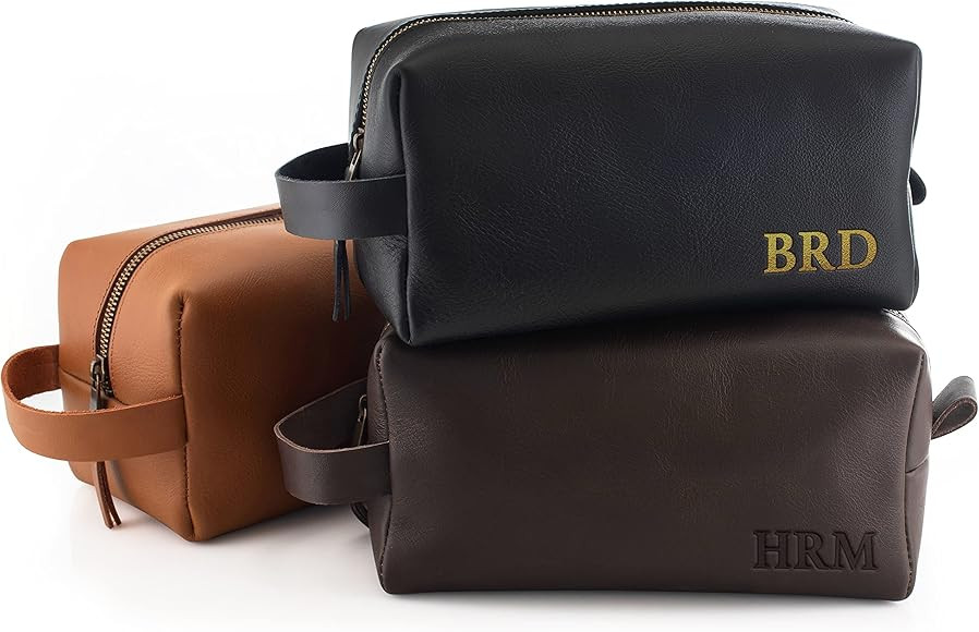 Toiletry Bag for Men, Genuine Leather Toiletry Bag w/ Initials & Names, Groomsmen Gifts for Weddi... | Amazon (US)