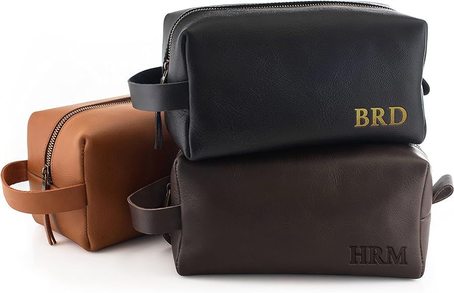 Toiletry Bag for Men, Genuine Leather Toiletry Bag w/ Initials & Names, Groomsmen Gifts for Weddi... | Amazon (US)