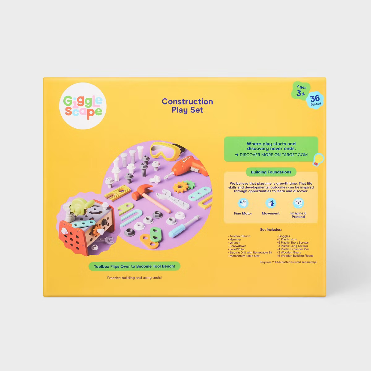 Construction Play Set - Gigglescape™: Toy Tools, Plastic & Wood, 35 Pieces, Ages 3+, Pretend Wo... | Target