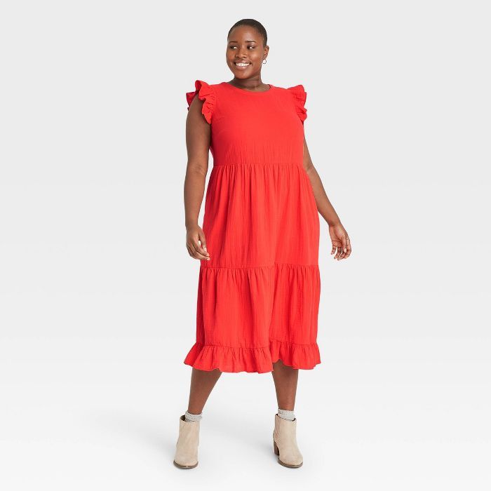 Women&#39;s Plus Size Ruffle Sleeveless Tiered Dress - Universal Thread&#8482; Red 3X | Target